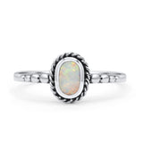 Oval Statement Fashion Petite Dainty Thumb Ring Lab Created Opal Oxidized Solid 925 Sterling Silver