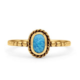 Oval Statement Fashion Petite Dainty Thumb Ring Lab Created Opal Oxidized Solid 925 Sterling Silver