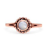 Beaded Flower Vintage Style Round Oxidized Statement Fashion Thumb Ring Lab Created Opal 925 Sterling Silver