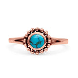 Beaded Flower Vintage Style Round Oxidized Statement Fashion Thumb Ring Lab Created Opal 925 Sterling Silver