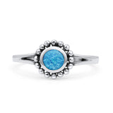 Beaded Flower Vintage Style Round Oxidized Statement Fashion Thumb Ring Lab Created Opal 925 Sterling Silver