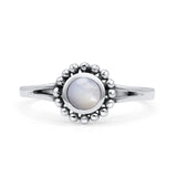 Beaded Flower Vintage Style Round Oxidized Statement Fashion Thumb Ring Lab Created Opal 925 Sterling Silver