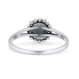 Beaded Flower Vintage Style Round Oxidized Statement Fashion Thumb Ring Lab Created Opal 925 Sterling Silver