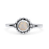 Beaded Flower Vintage Style Round Oxidized Statement Fashion Thumb Ring Lab Created Opal 925 Sterling Silver