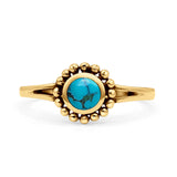 Beaded Flower Vintage Style Round Oxidized Statement Fashion Thumb Ring Lab Created Opal 925 Sterling Silver