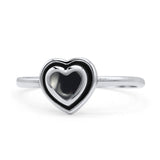 Heart Statement Fashion Petite Dainty Thumb Ring Lab Created Opal Oxidized 925 Sterling Silver