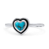 Heart Statement Fashion Petite Dainty Thumb Ring Lab Created Opal Oxidized 925 Sterling Silver