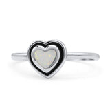 Heart Statement Fashion Petite Dainty Thumb Ring Lab Created Opal Oxidized 925 Sterling Silver