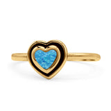 Heart Statement Fashion Petite Dainty Thumb Ring Lab Created Opal Oxidized 925 Sterling Silver