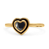 Heart Statement Fashion Petite Dainty Thumb Ring Lab Created Opal Oxidized 925 Sterling Silver