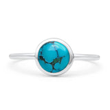 Oxidized Statement Fashion Round Petite Dainty Thumb Ring Lab Created Opal Solid 925 Sterling Silver