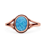 Oval Statement Fashion Thumb Ring Lab Created Opal Oxidized Solid 925 Sterling Silver