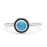 Round Thumb Ring Statement Fashion Ring Oxidized Lab Created Opal Solid 925 Sterling Silver