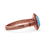 Oxidized Petite Oval Lab Created Opal Ring 925 Sterling Silver