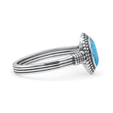 Oxidized Petite Oval Lab Created Opal Ring 925 Sterling Silver