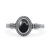 Oxidized Petite Oval Lab Created Opal Ring 925 Sterling Silver