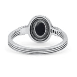 Oxidized Petite Oval Lab Created Opal Ring 925 Sterling Silver