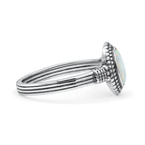 Oxidized Petite Oval Lab Created Opal Ring 925 Sterling Silver