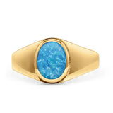 Oval Signet Ring Lab Created Gemstone 925 Sterling Silver