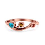 New Design Three Stone Petite Dainty Thumb Fashion Ring Lab Created Opal Solid 925 Sterling Silver
