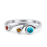 New Design Three Stone Petite Dainty Thumb Fashion Ring Lab Created Opal Solid 925 Sterling Silver