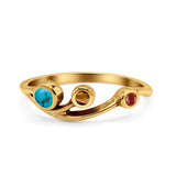 New Design Three Stone Petite Dainty Thumb Fashion Ring Lab Created Opal Solid 925 Sterling Silver