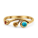 New Design Three Stone Petite Dainty Thumb Fashion Ring Lab Created Opal Solid 925 Sterling Silver
