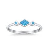 Square Vintage Style Petite Dainty Statement Fashion Thumb Ring Lab Created Opal 925 Sterling Silver