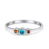 Three Stone Petite Dainty Thumb Fashion Ring Lab Created Opal Solid 925 Sterling Silver