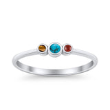 Three Stone Petite Dainty Thumb Fashion Ring Lab Created Opal Solid 925 Sterling Silver