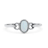 Oval Oxidized Statement Fashion Petite Dainty Thumb Ring Lab Created Opal Solid 925 Sterling Silver