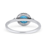 Round Fashion Petite Dainty Oxidized Thumb Statement Ring Lab Created Opal Solid 925 Sterling Silver