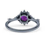 Halo Art Deco Bridal Wedding Engagement Ring Rhodium Plated Round Simulated Cubic Zirconia 925 Sterling Silver