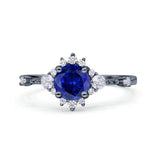 Halo Art Deco Bridal Wedding Engagement Ring Rhodium Plated Round Simulated Cubic Zirconia 925 Sterling Silver