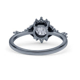 Halo Art Deco Bridal Wedding Engagement Ring Rhodium Plated Round Simulated Cubic Zirconia 925 Sterling Silver