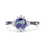 Halo Art Deco Bridal Wedding Engagement Ring Rhodium Plated Round Simulated Cubic Zirconia 925 Sterling Silver