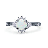 Halo Art Deco Bridal Wedding Engagement Ring Rhodium Plated Round Simulated Cubic Zirconia 925 Sterling Silver