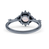 Halo Art Deco Bridal Wedding Engagement Ring Rhodium Plated Round Simulated Cubic Zirconia 925 Sterling Silver