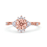 Halo Art Deco Bridal Wedding Engagement Ring Rhodium Plated Round Simulated Cubic Zirconia 925 Sterling Silver