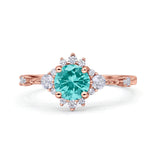 Halo Art Deco Bridal Wedding Engagement Ring Rhodium Plated Round Simulated Cubic Zirconia 925 Sterling Silver