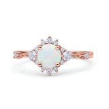 Halo Art Deco Bridal Wedding Engagement Ring Rhodium Plated Round Simulated Cubic Zirconia 925 Sterling Silver