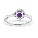 Halo Art Deco Bridal Wedding Engagement Ring Rhodium Plated Round Simulated Cubic Zirconia 925 Sterling Silver