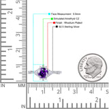 Halo Art Deco Bridal Wedding Engagement Ring Rhodium Plated Round Simulated Cubic Zirconia 925 Sterling Silver