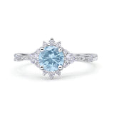 Halo Art Deco Bridal Wedding Engagement Ring Rhodium Plated Round Simulated Cubic Zirconia 925 Sterling Silver