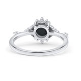 Halo Art Deco Bridal Wedding Engagement Ring Rhodium Plated Round Simulated Cubic Zirconia 925 Sterling Silver