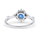 Halo Art Deco Bridal Wedding Engagement Ring Rhodium Plated Round Simulated Cubic Zirconia 925 Sterling Silver