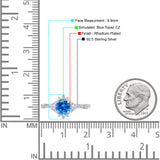 Halo Art Deco Bridal Wedding Engagement Ring Rhodium Plated Round Simulated Cubic Zirconia 925 Sterling Silver