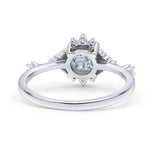Halo Art Deco Bridal Wedding Engagement Ring Rhodium Plated Round Simulated Cubic Zirconia 925 Sterling Silver