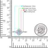 Halo Art Deco Bridal Wedding Engagement Ring Rhodium Plated Round Simulated Cubic Zirconia 925 Sterling Silver