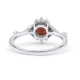 Halo Art Deco Bridal Wedding Engagement Ring Rhodium Plated Round Simulated Cubic Zirconia 925 Sterling Silver